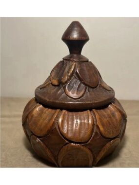 Hand-Carved wood jar with lid